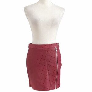ZOE KARSSEN RED SHEEP LEATHER SHIMMER STAR EXPOSED ZIPPER MINI SKIRT - S
